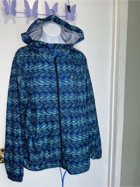 Columbia Blue Teal Patterned Hooded Utility Jacket